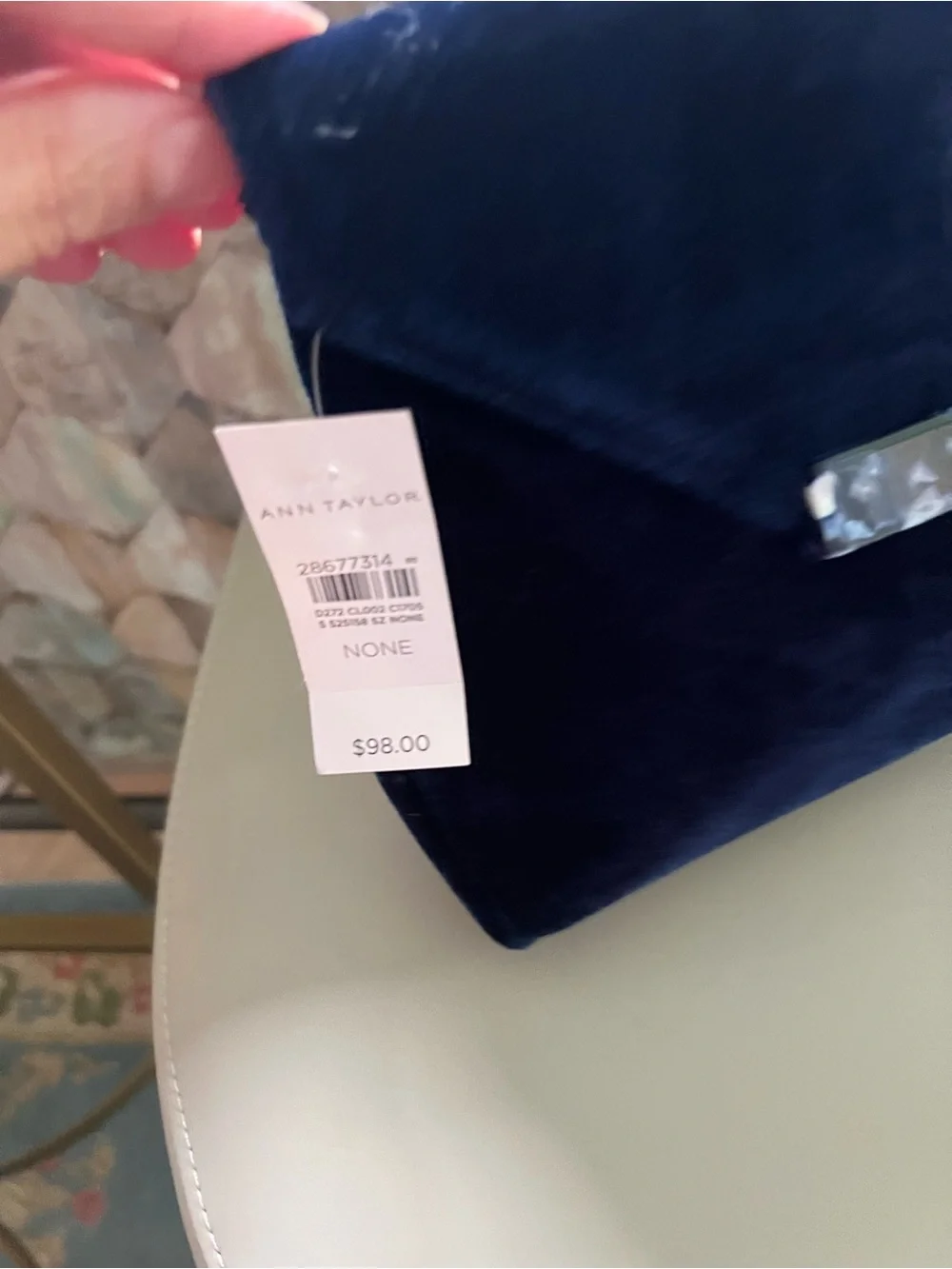 Ann Taylor Navy Velveteen Clutch with Marbled Accent NWT